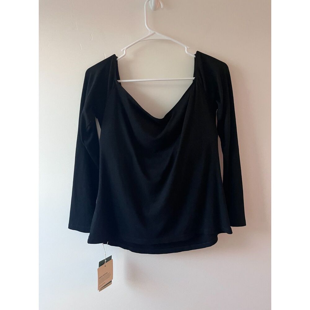 NWT Halara Black Ribbed Off The Shoulder Long Sleeve With Built-in Bra Size XL